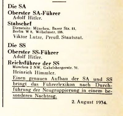 Beispiel einer Überklebung im Deutschen Führerlexikon 1934/35, Zweiter Teil, Seite 8: Der Stabschef der SA heißt laut Überklebezettel Viktor Lutze und wird zusätzliche als Preußischer Staatsrat charakterisiert></p> <p><a id=